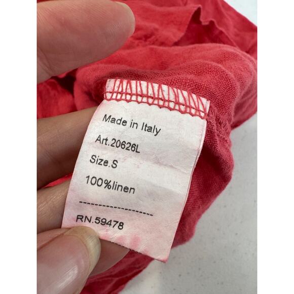 LAURA GOTTI Italian Red 100% Linen Button Down Short Sleeve Shirt S Oversized - Picture 9 of 12